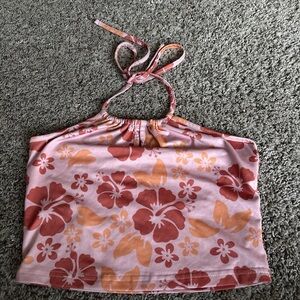 SHEIN Floral Halter Crop Top in Pink and Orange